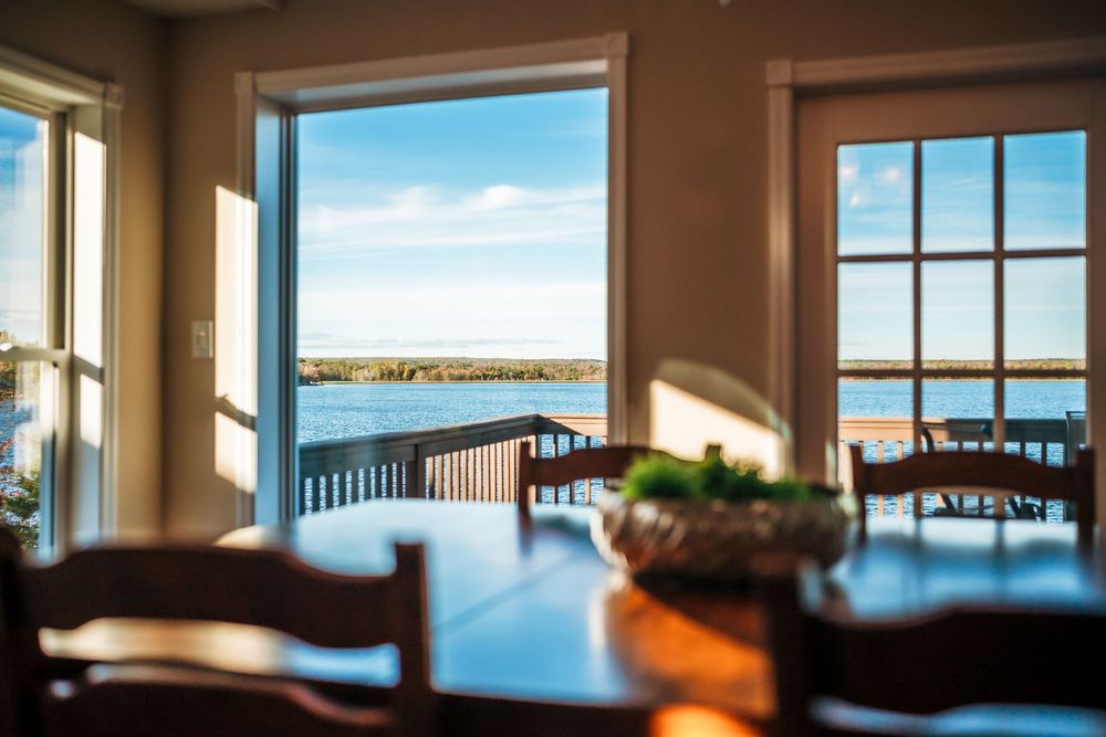 Gorgeous lake view from the dining room of a lake front property in Albrightsville, Pennsylvania.