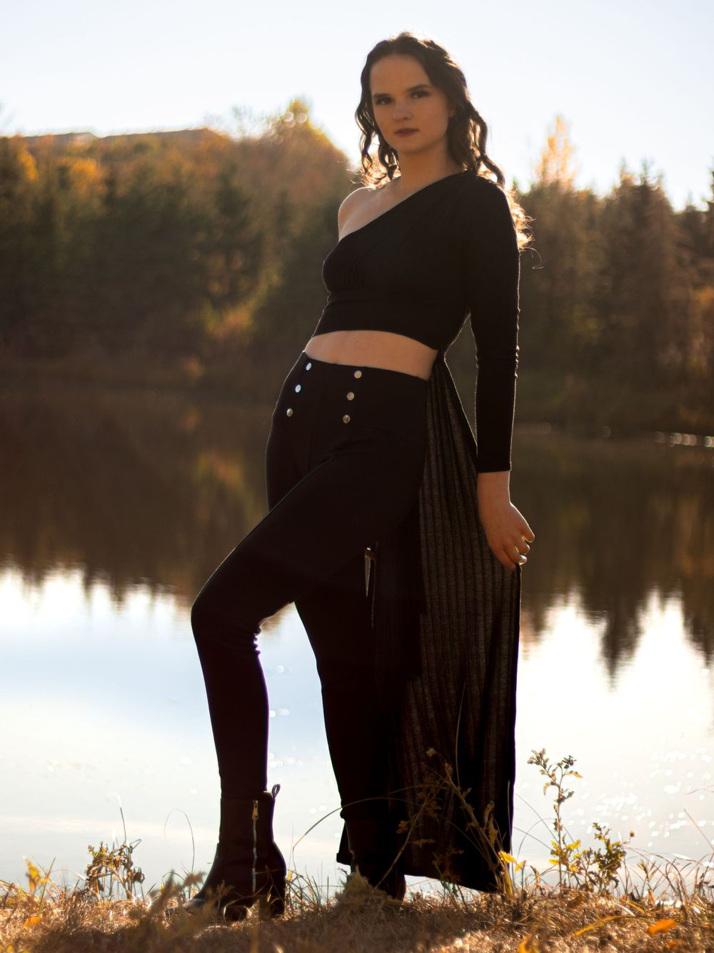 Fall Fashion near a lake during golden hour, Edmonton, Alberta, Canada