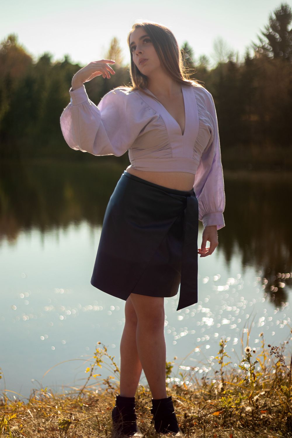 Fall Fashion near a lake during golden hour, Edmonton, Alberta, Canada