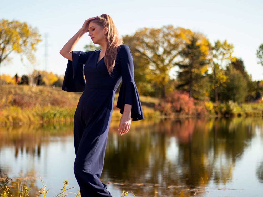 Fall Fashion near a lake during golden hour, Edmonton, Alberta, Canada