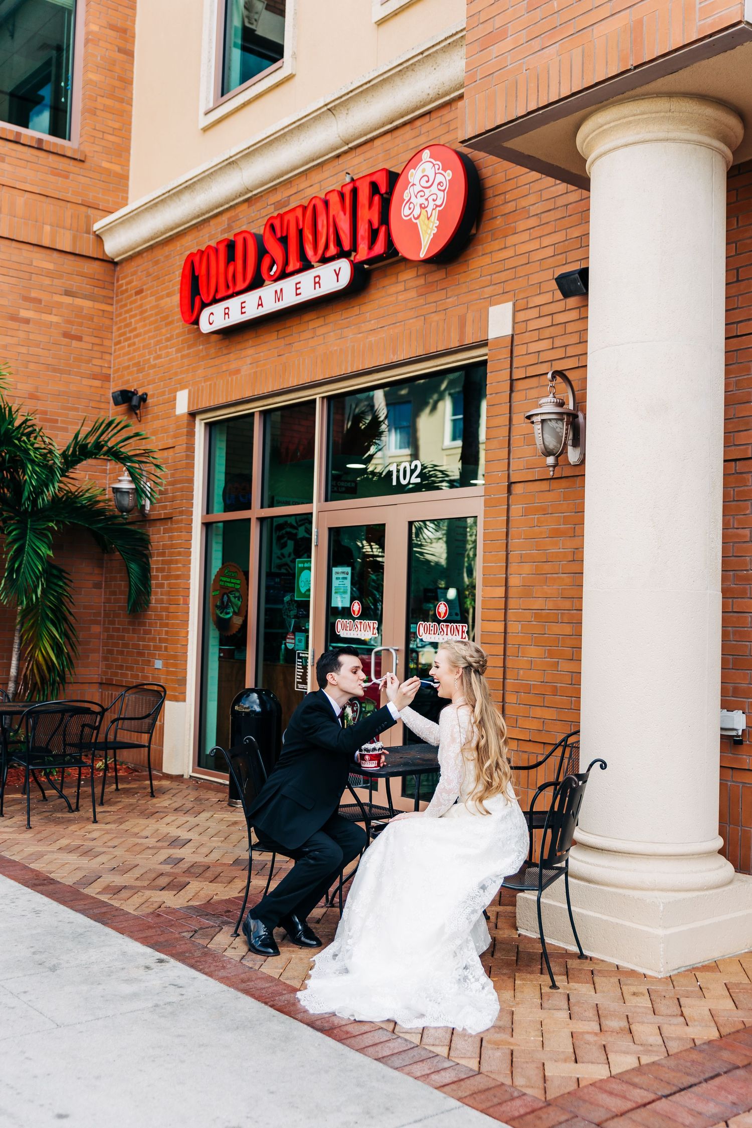 Bride and Groom share ice cream at Cold Stone Creamery Safety Harbor