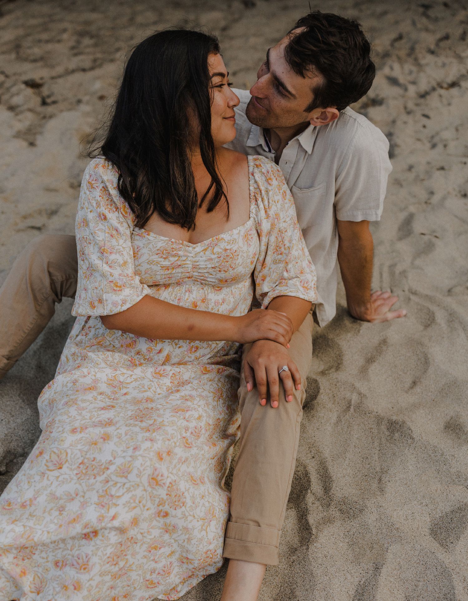 E. Noelle Photography couple engagement in the Los Angeles Malibu hills, in sand on beach