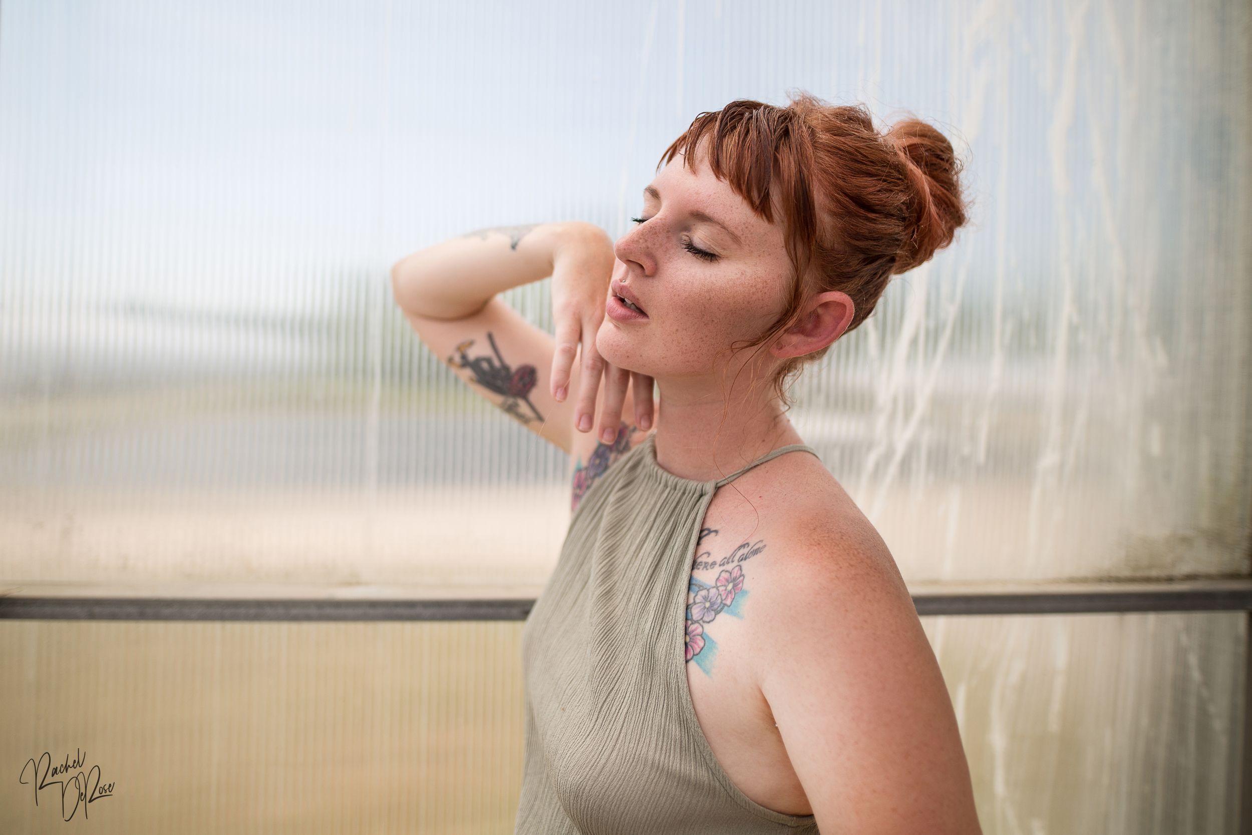 Dreamy portrait series captured in diffused greenhouse lighting.