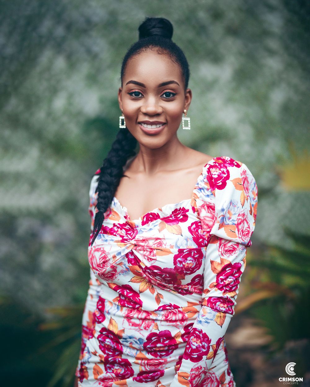 lovely portrait of a beautiful girl in a floral dress