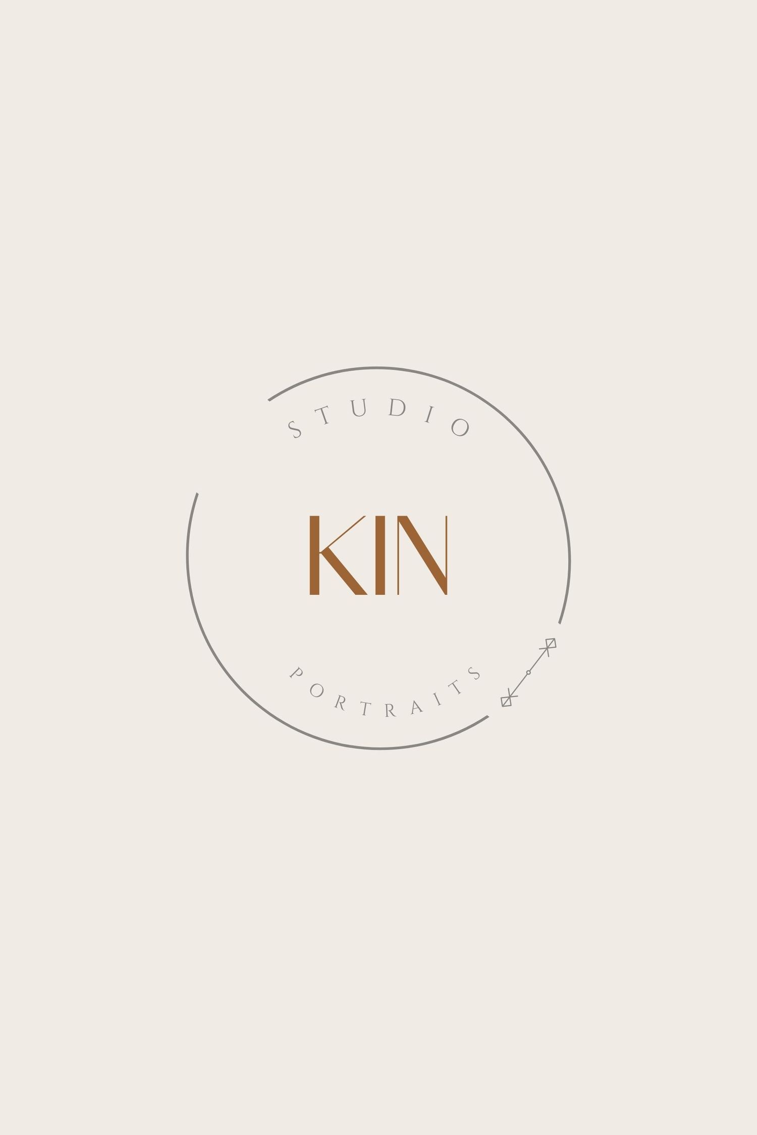 Minimal logo design for KIN Studio Portraits in brown and beige tones.