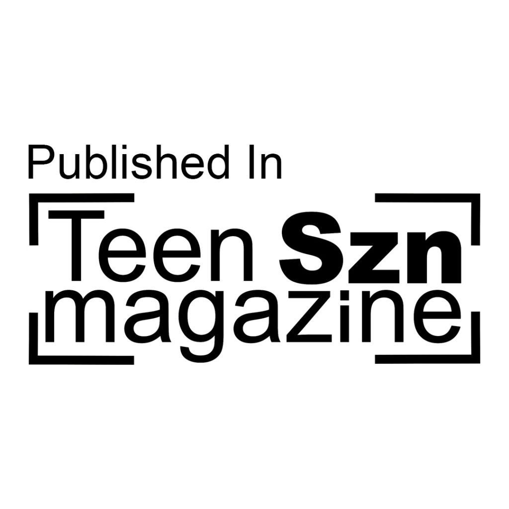 Black and white minimalist logo for Teen Szn Magazine in rectangular frame design.
