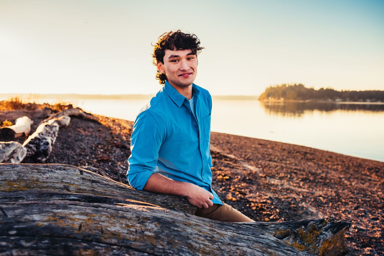 Image of a senior boy at Bella Bella Beach, Gig Harbor, Washington.