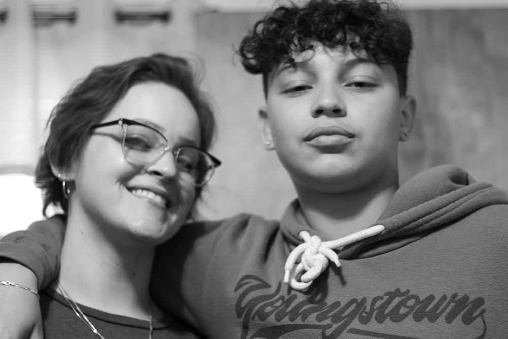 Close friendship portrait in black and white.