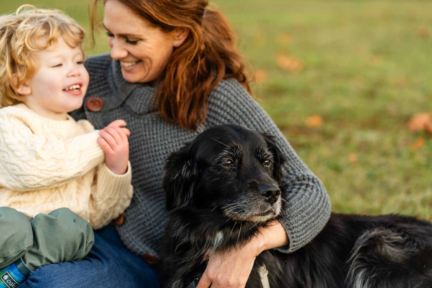 Candid family photo with dog in North Bend.