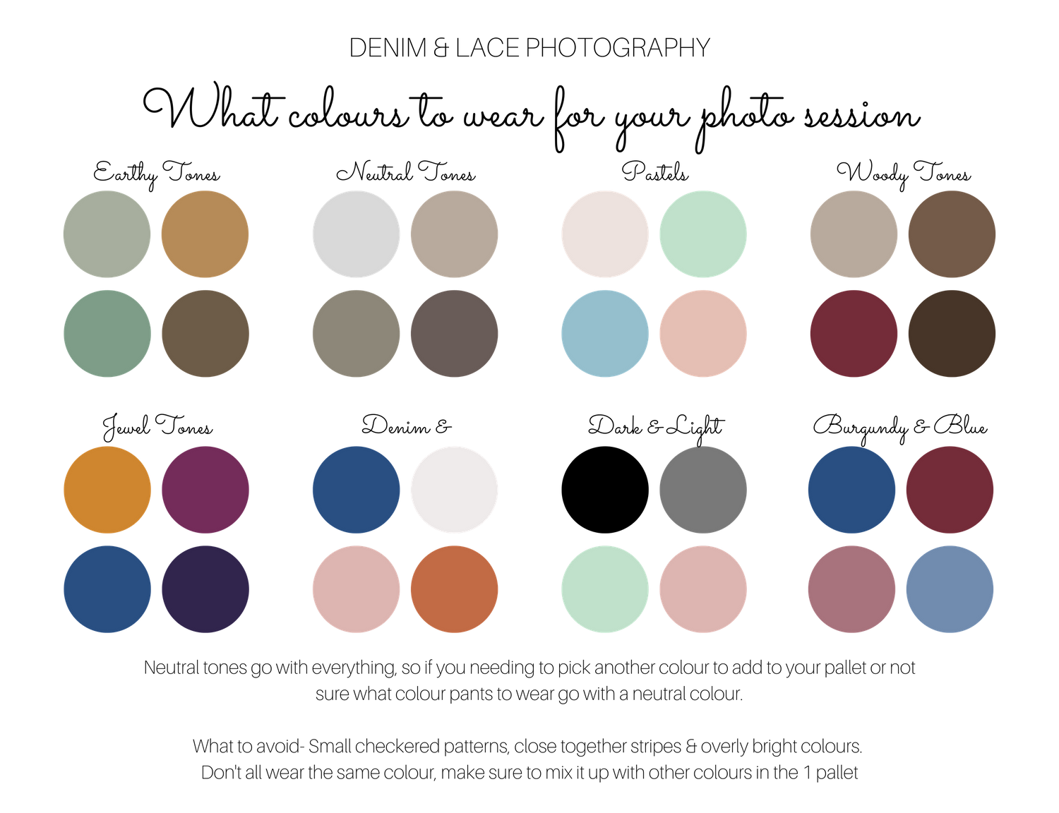 Color palette with muted earth tones, pastels, and deep blues arranged in circular dots.