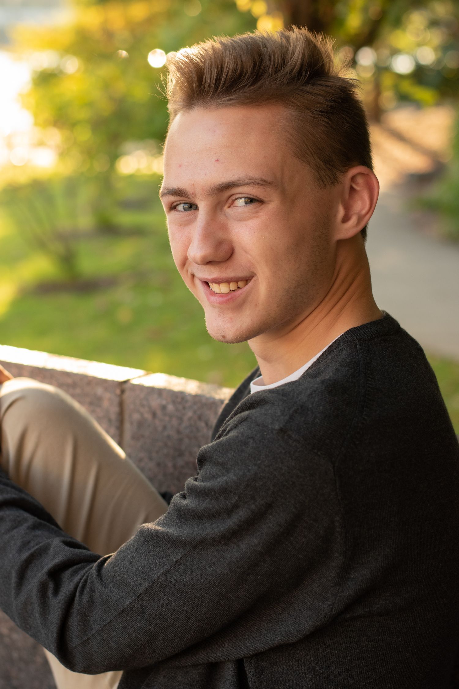 senior boy close up at north shore pittsburgh