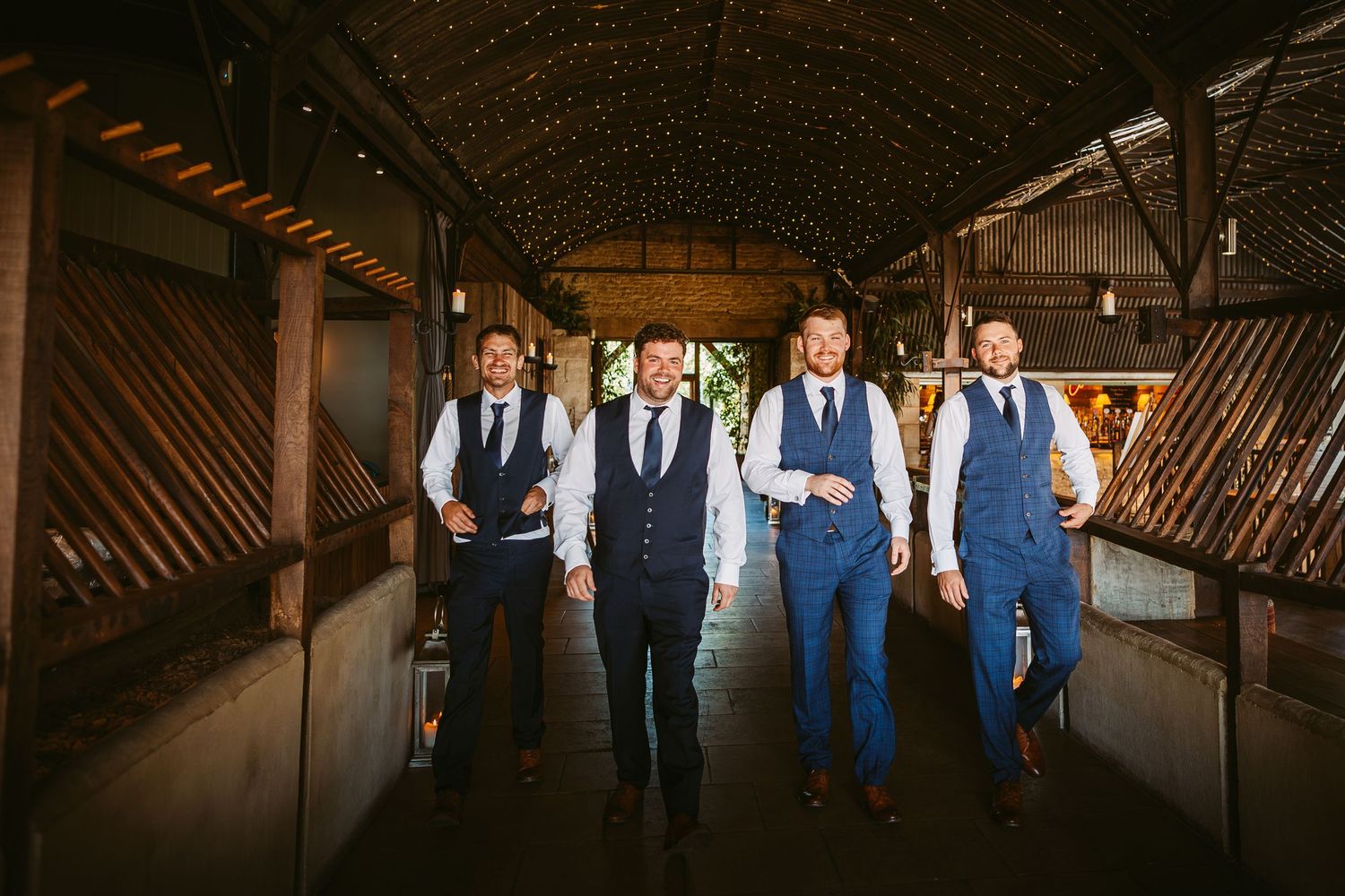 Groom with Best man his twin brother and two groomsmen Stone Barn Wedding Venue Cheltenham The Cotswolds