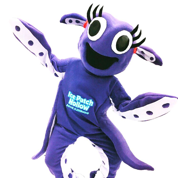 Octopus mascot Edna Ice Patch Hollow Book Character Come to Life Well Designed Mascots Lifelike Graphic Artist ThemePark