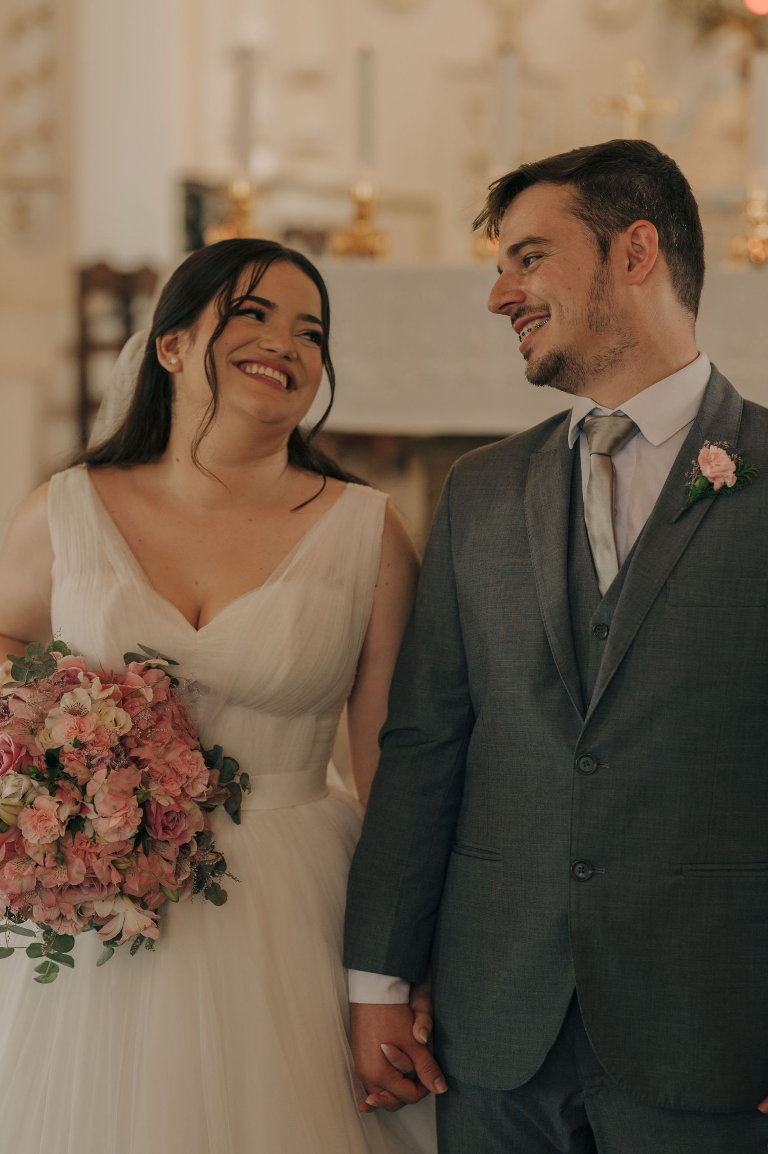 A couple shares an intimate moment together after their wedding ceremony.