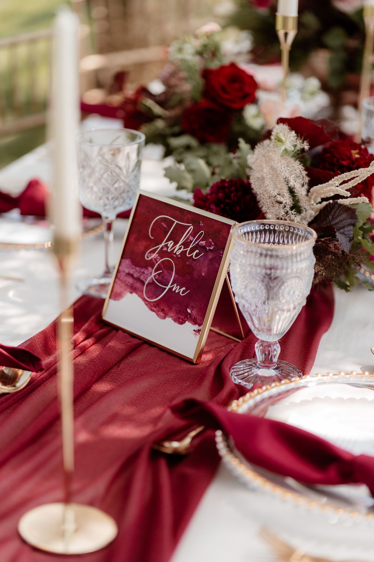 Wedding table details for an al fresco wedding breakfast at Euridge Manor, Cotswolds wedding venue