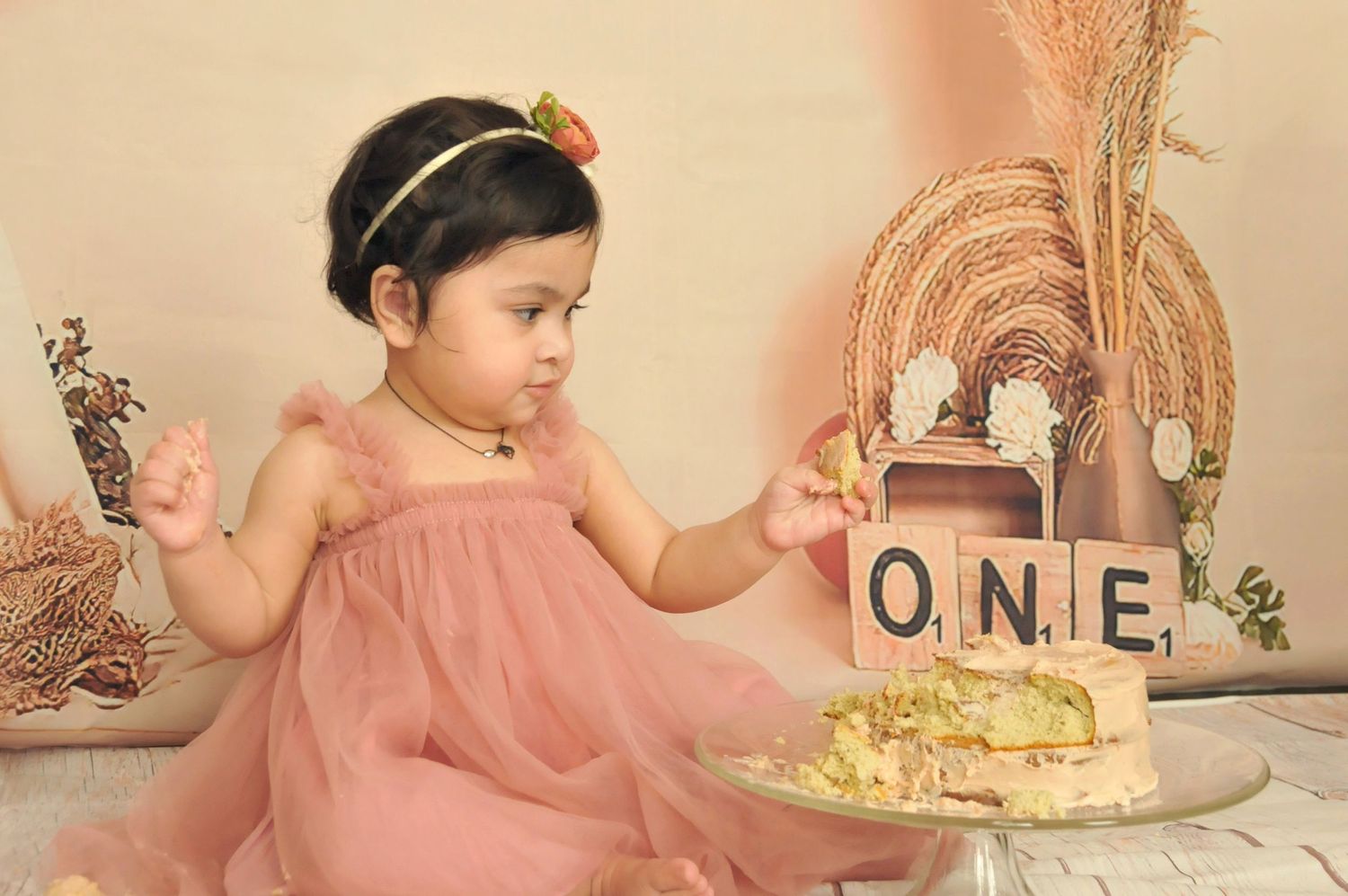 one year old cake smash photo girl