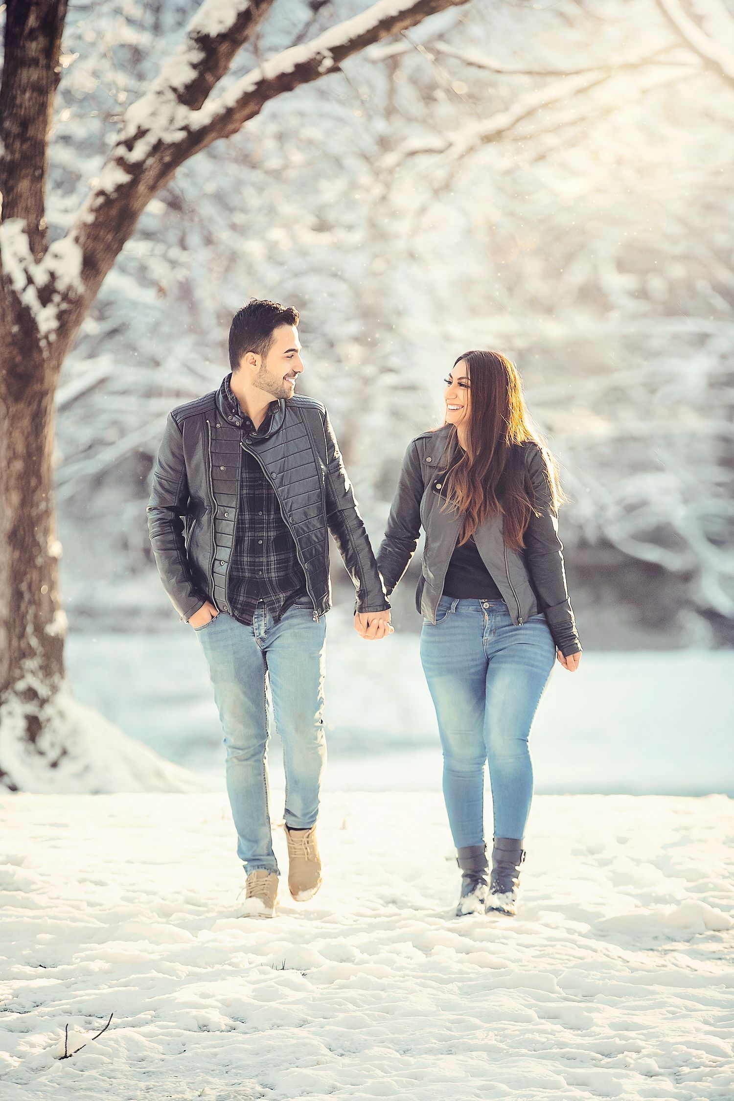 Winter engagement session wearing black dress at Knoxville TN