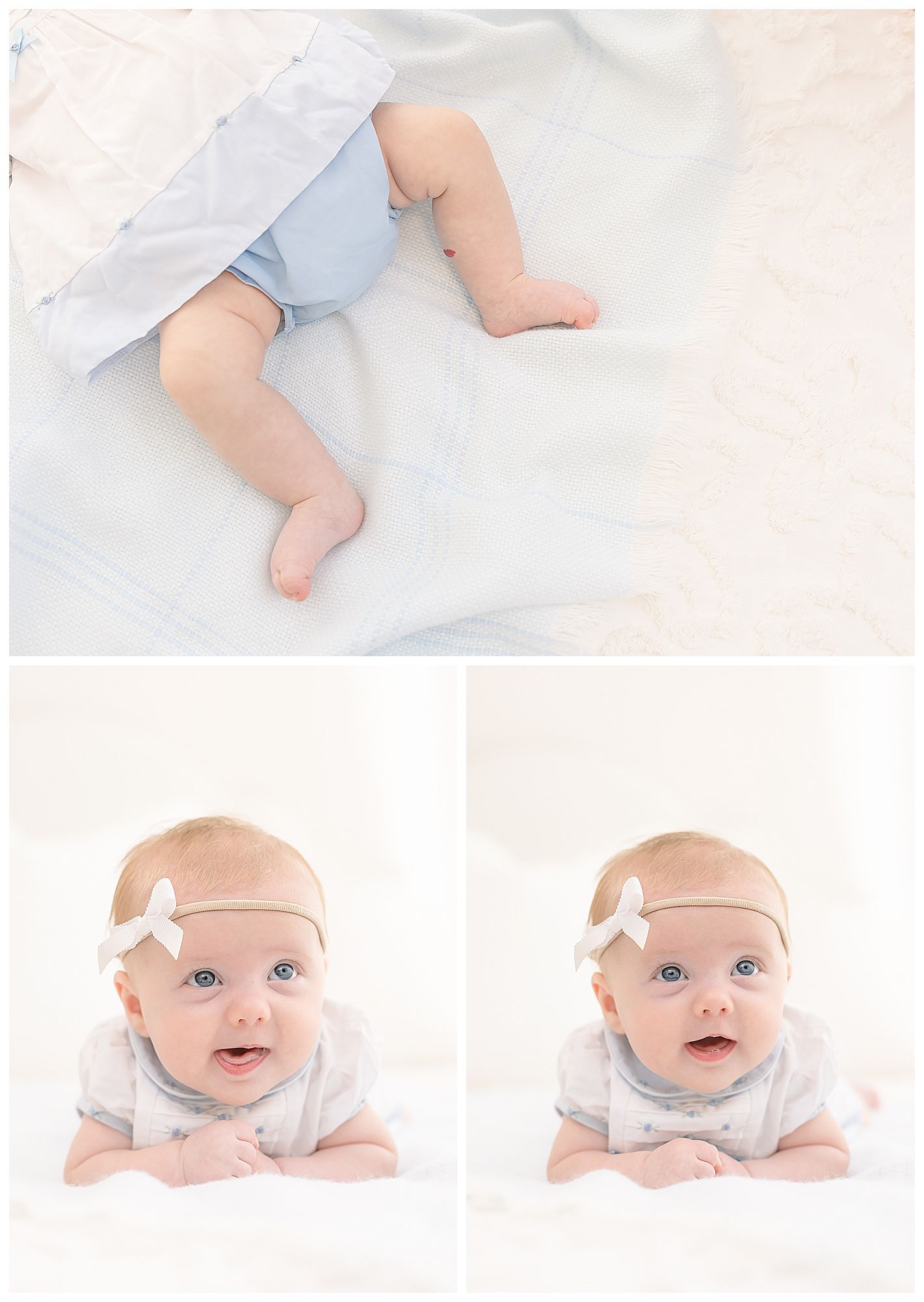 smiling alert baby with blue eyes, girl, blue dress, baby photographer chattanooga, maternity photos ooltewah, apison