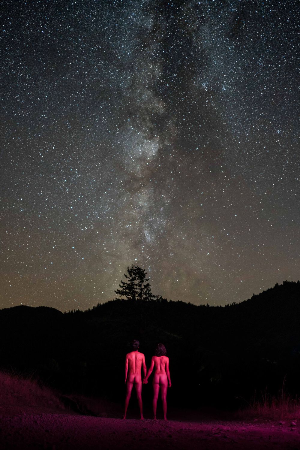 milky way nude red light skin natural astro photography  mountain