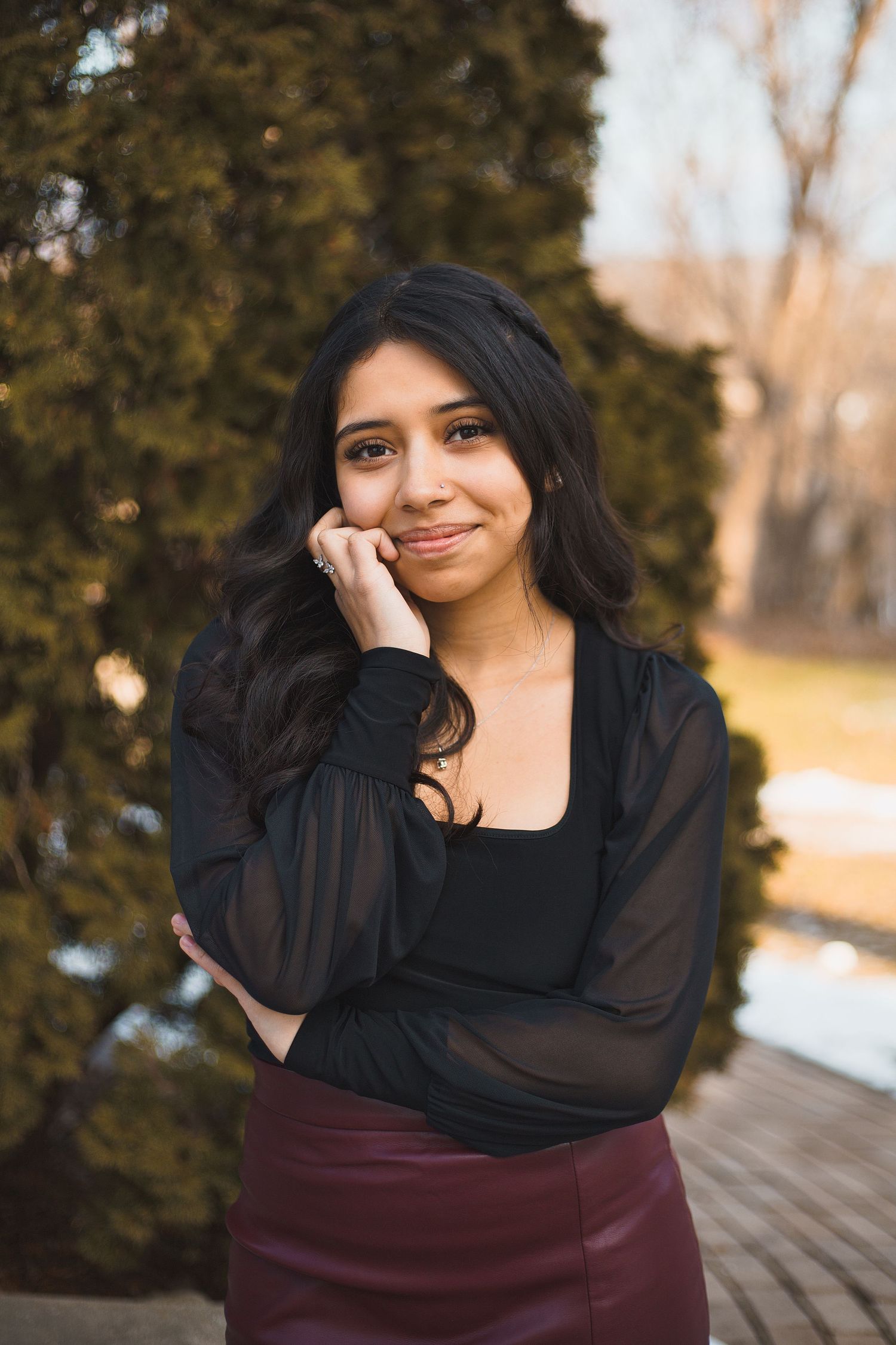 watertown wi madison high school senior photos female outdoors octagon house winter snow