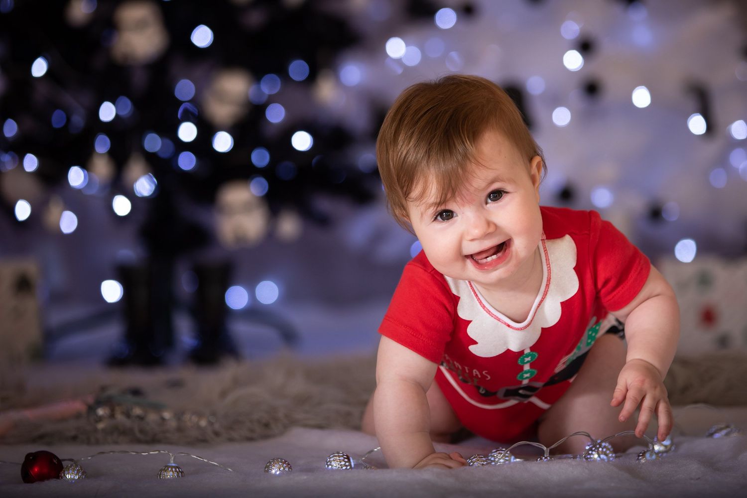 Christmas photo of smiling baby girl