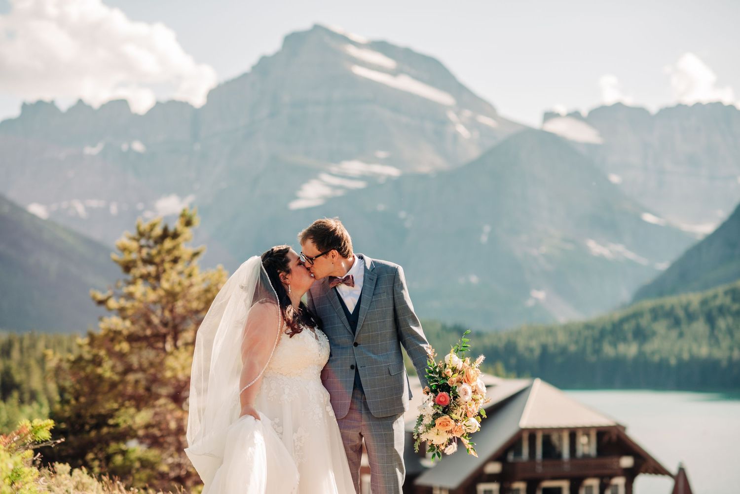 couple getting married at Many Glacier in glacier national park