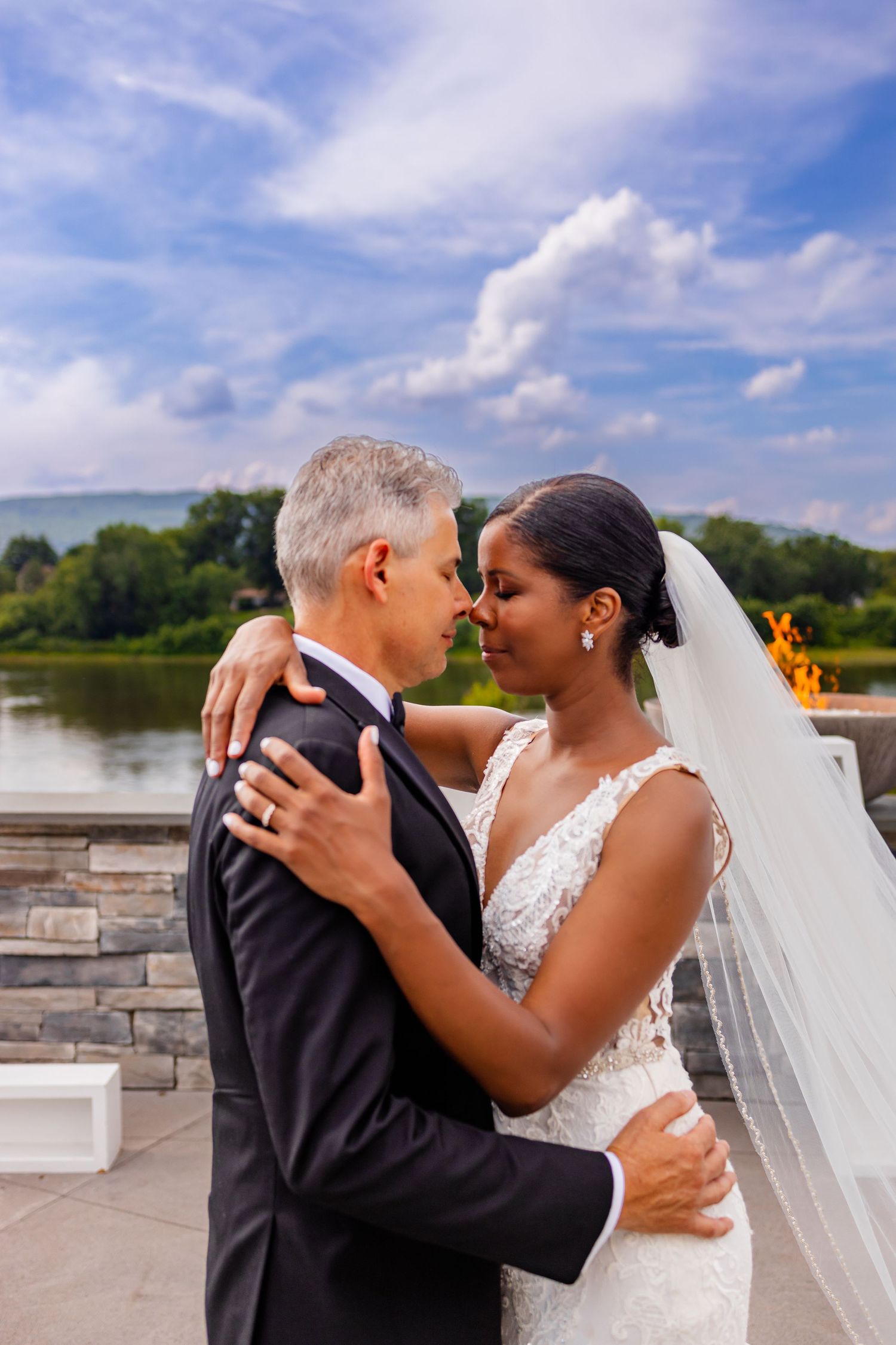 Wedding couple river front venue