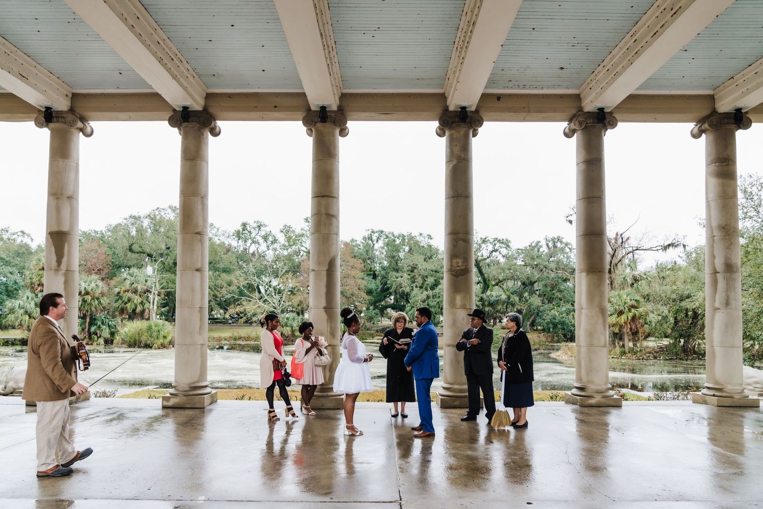 City Park, New Orleans, Peristyle, rainy day, intimate ceremony, vows, elopement