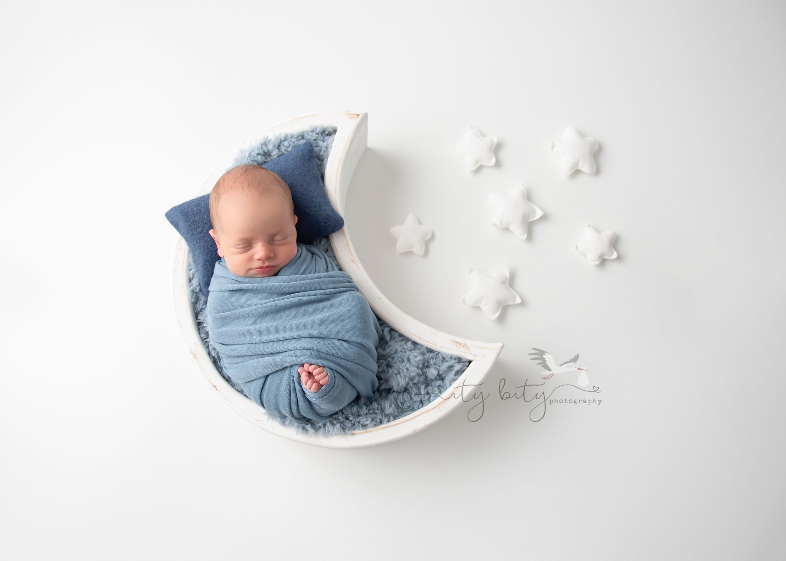 Newborn Baby in Moon & Stars Prop Newborn Session Cleveland Photographer