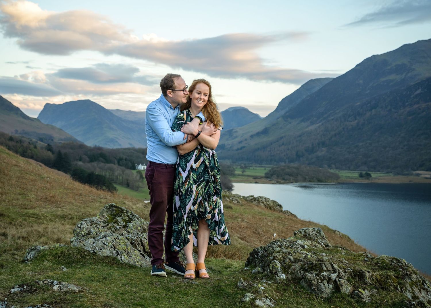 Engaged couple at Crummock Water in the Lake District