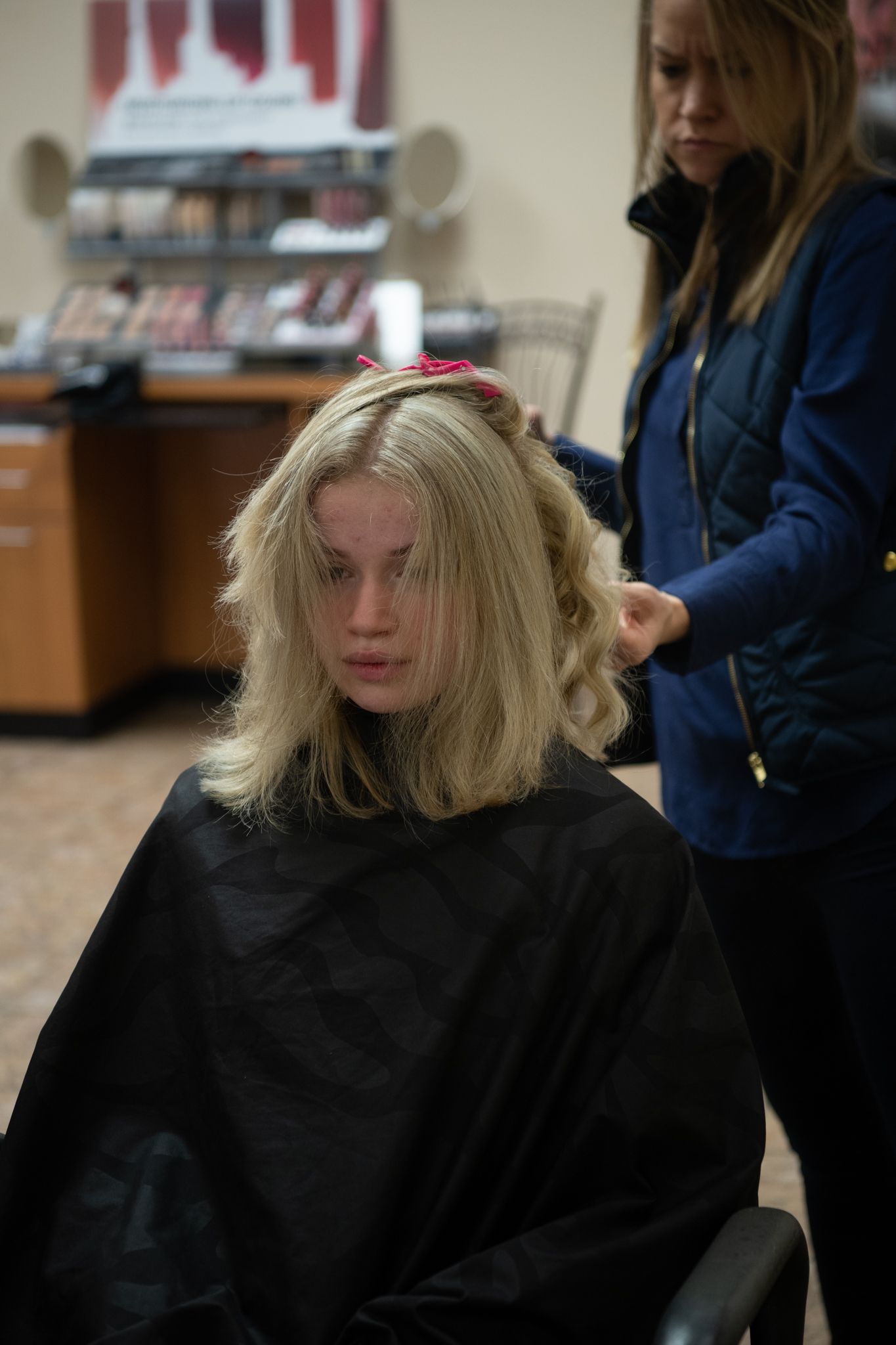 model, Hanna gets hair styled by Jodi Lynn Passow of Lasata Salon for a fashion shoot at Kathleen Murphy Photography