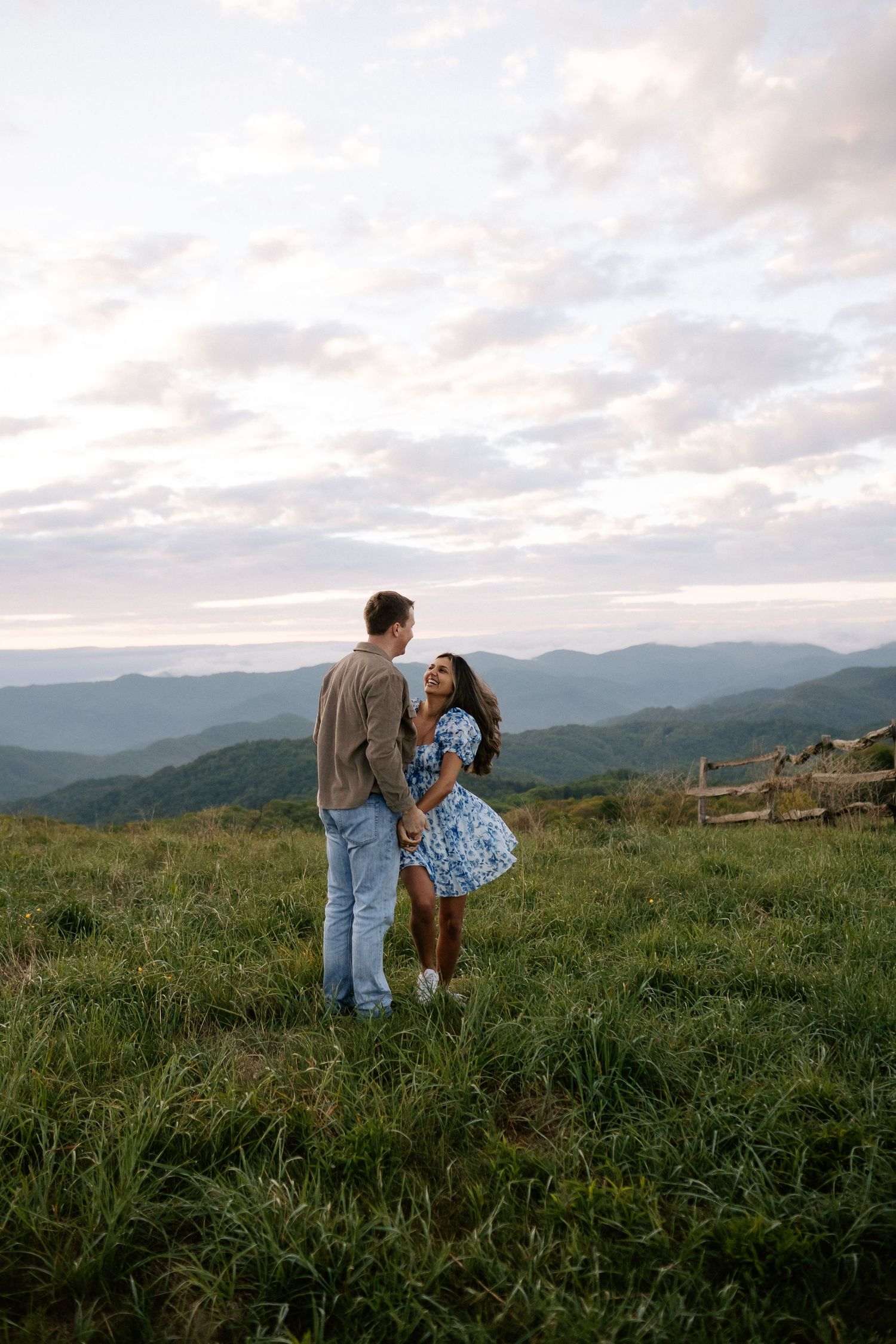 Max patch North Carolina hike sunrise engagement photo Rebekah sage flower dress
