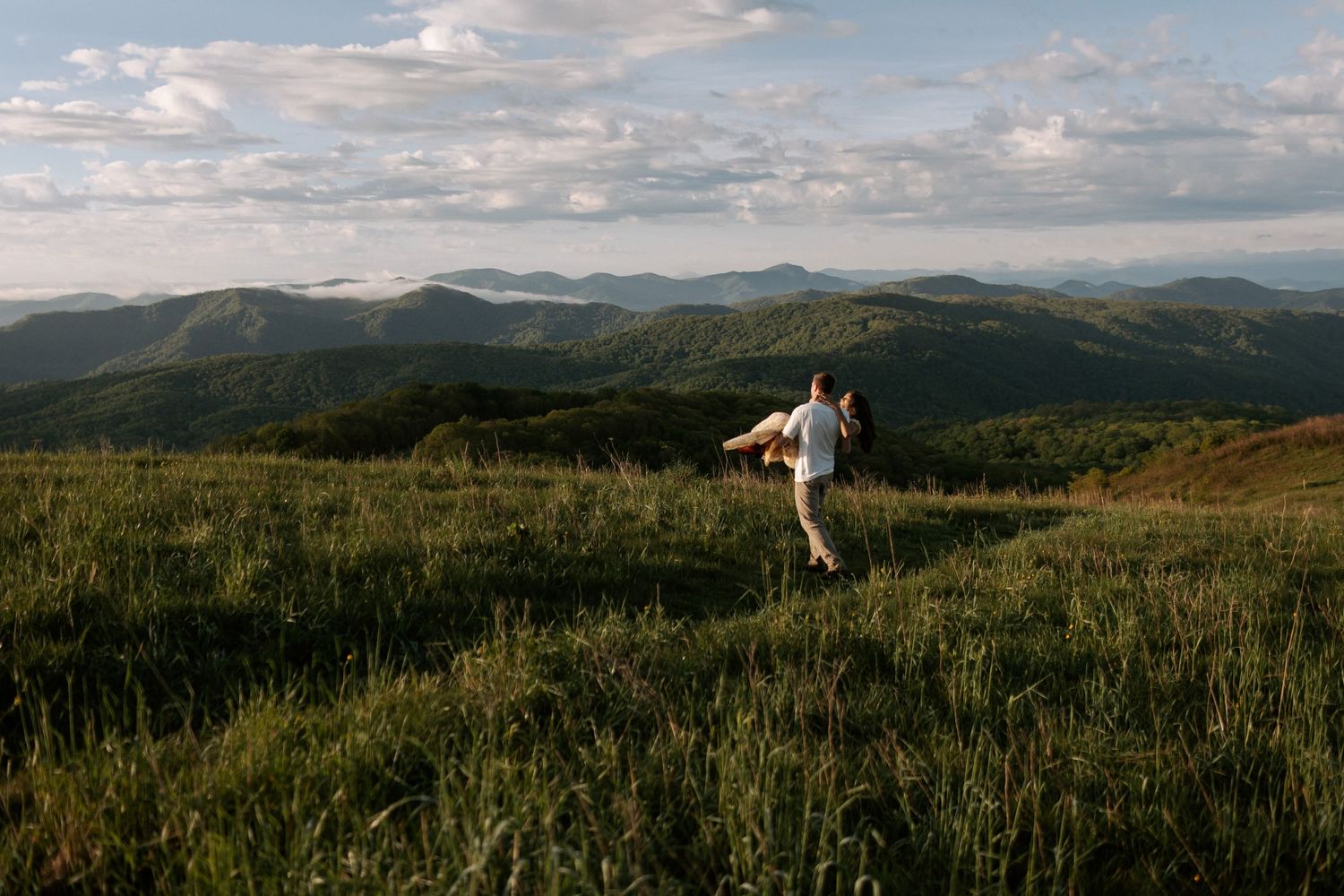 Max patch North Carolina hike sunrise engagement photo Rebekah sage flower dress