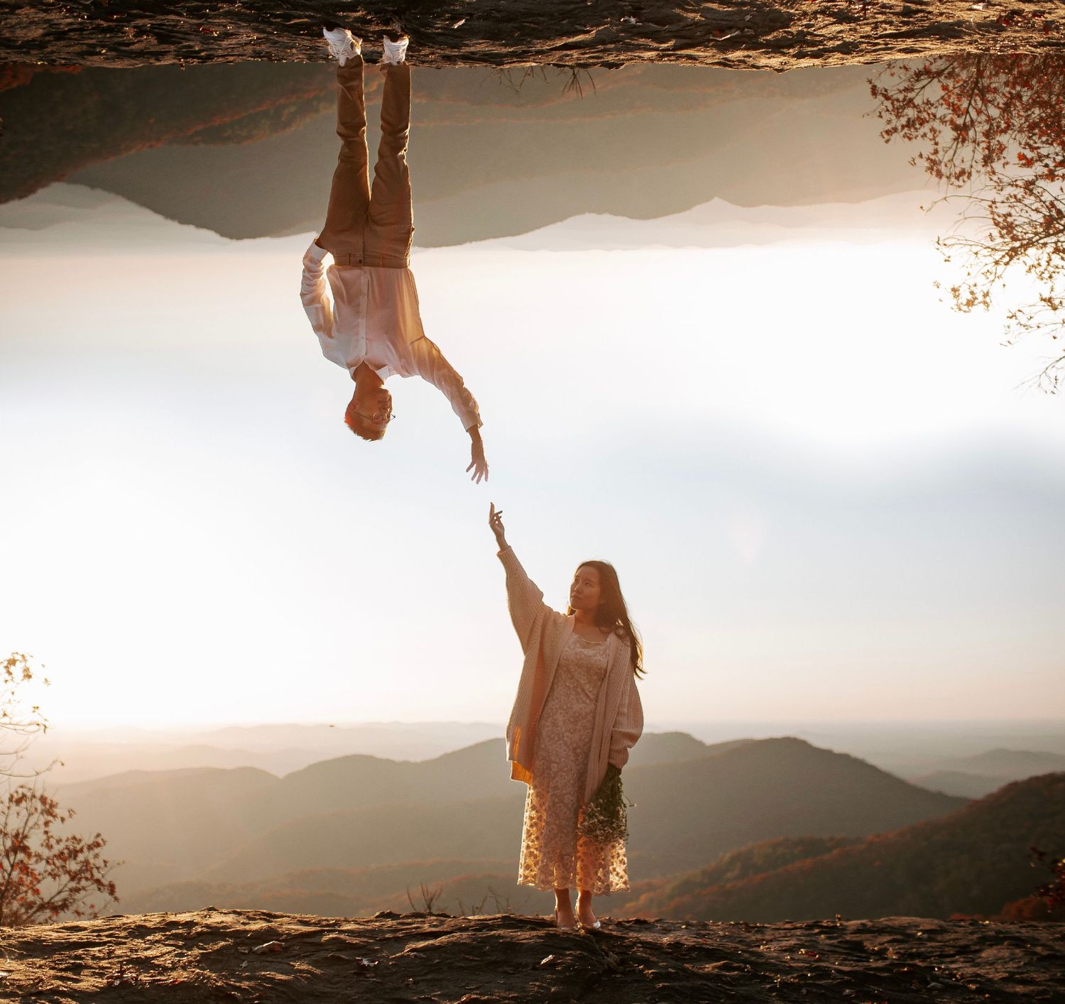 Double exposure preachers rock sunrise engagement photos Dahl-negative north georgia