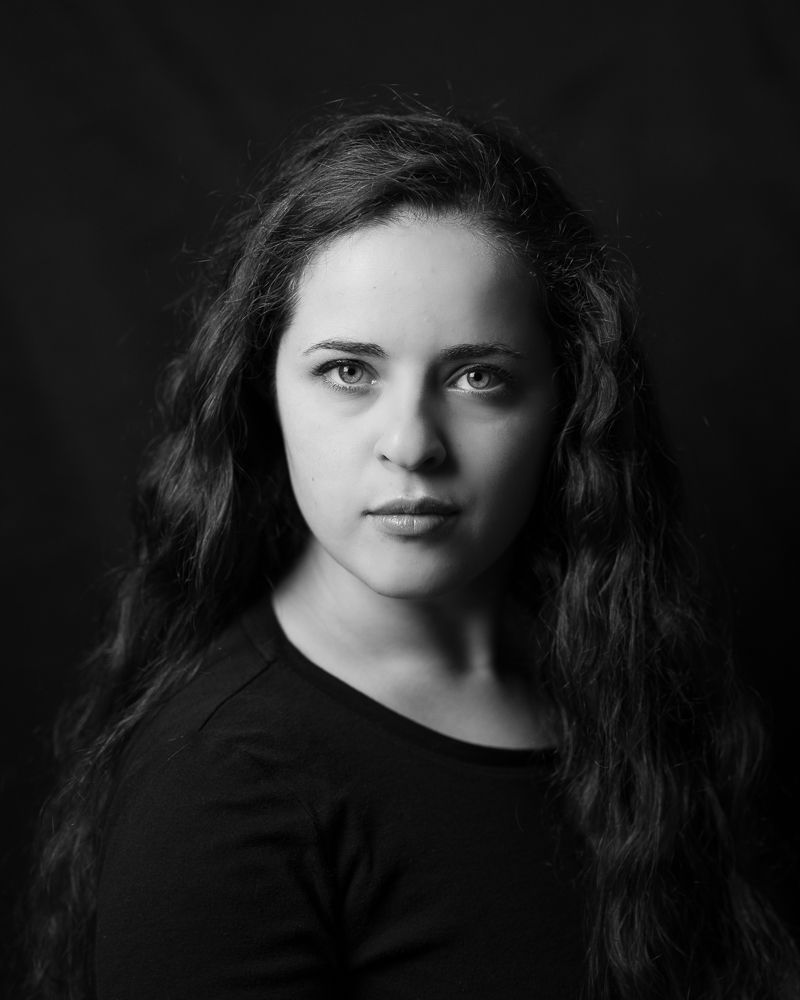 actor black and white dramatic headshot Michelle Deppe Photography studio Kaysville Utah