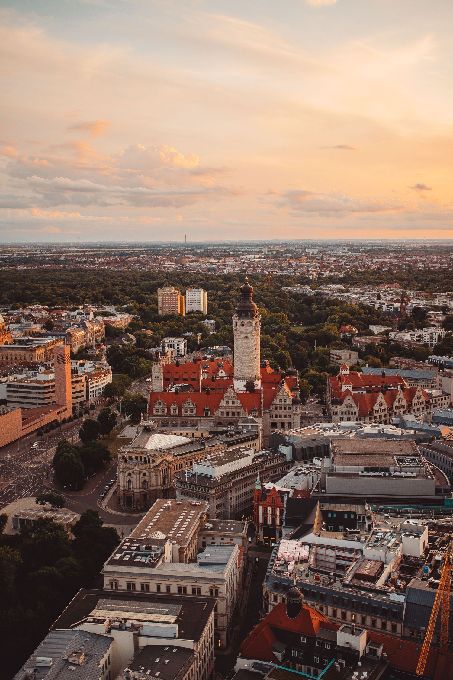 Aerial view of the Neues Rathaus, Leipzig, Germany