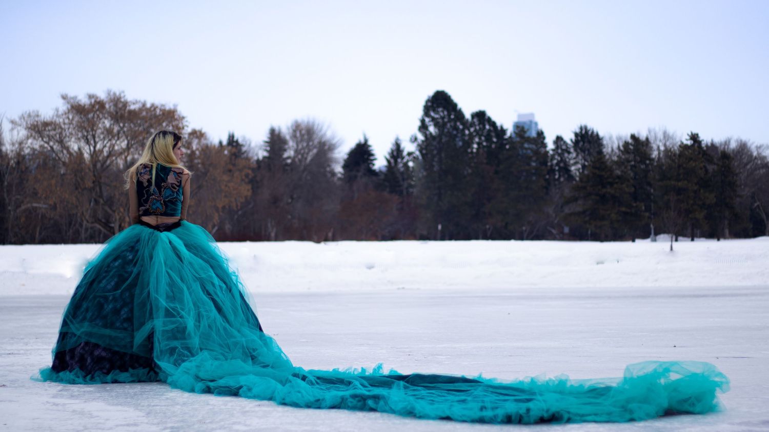 hawrelak park winter fashion on a frozen lake, Edmonton, Alberta, Canada