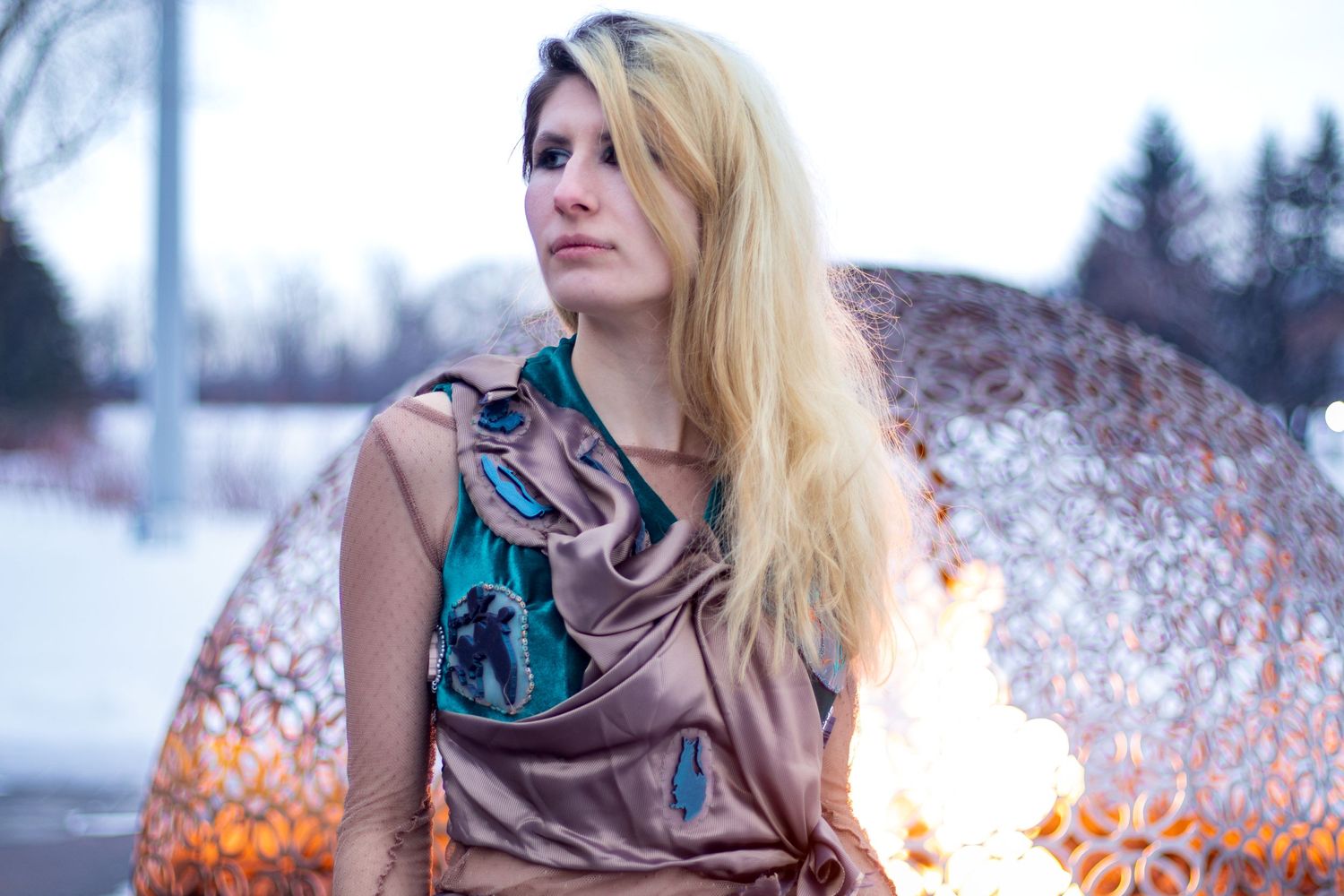 hawrelak park winter fashion near a fireplace, Edmonton, Alberta, Canada