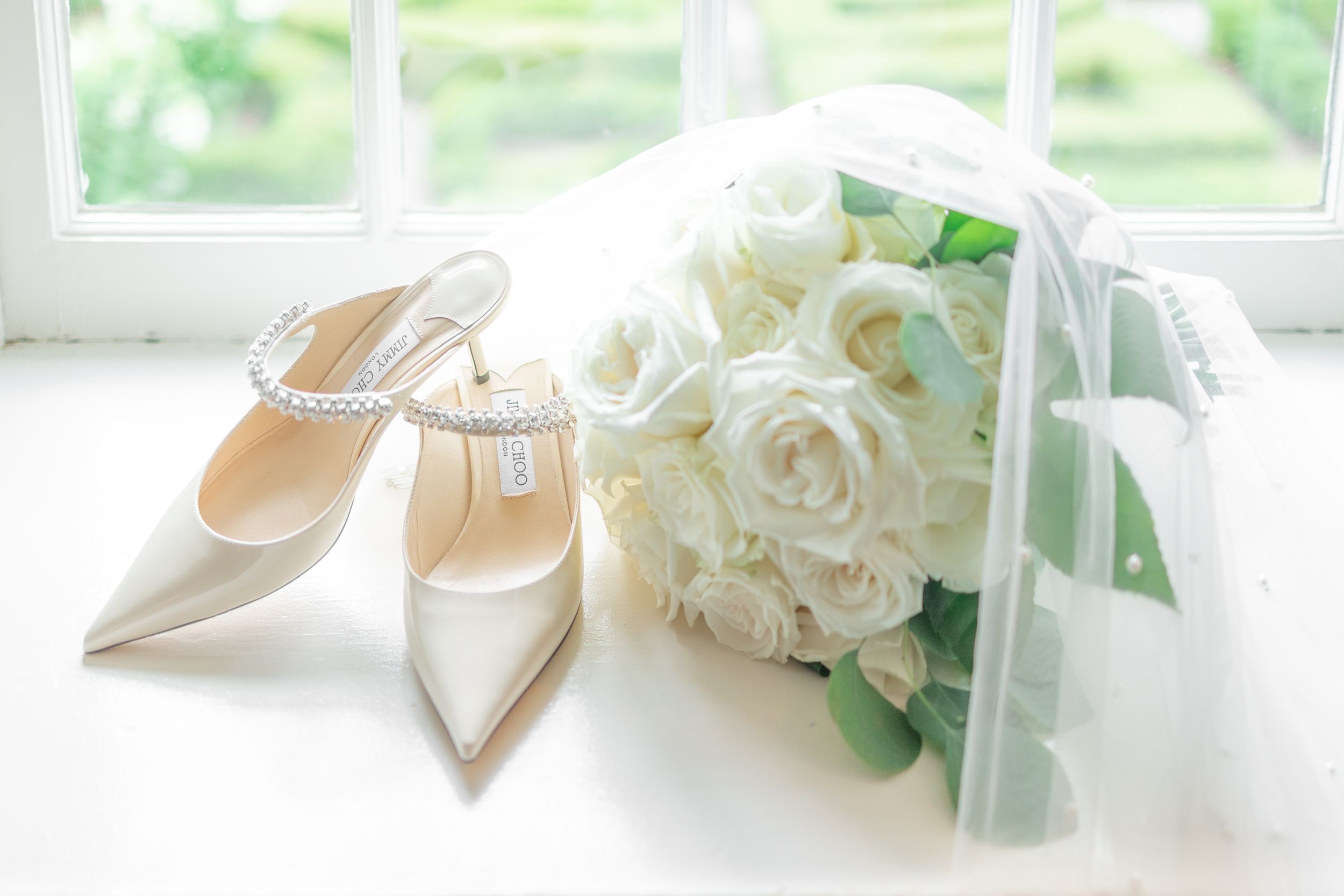 Wedding details including shoes and flowers
