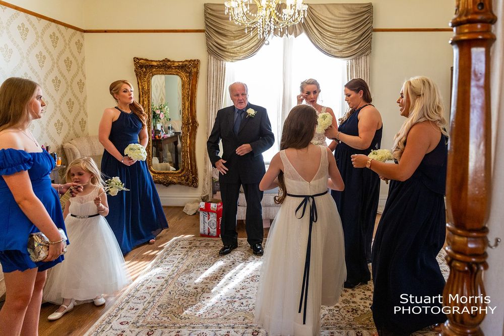 Bridal party get ready to head to the ceremony at west tower. Ormskirk wedding photographer.