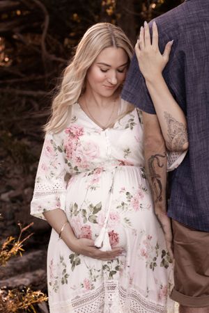 north brisbane couples maternity shoot in the woods at golden hour