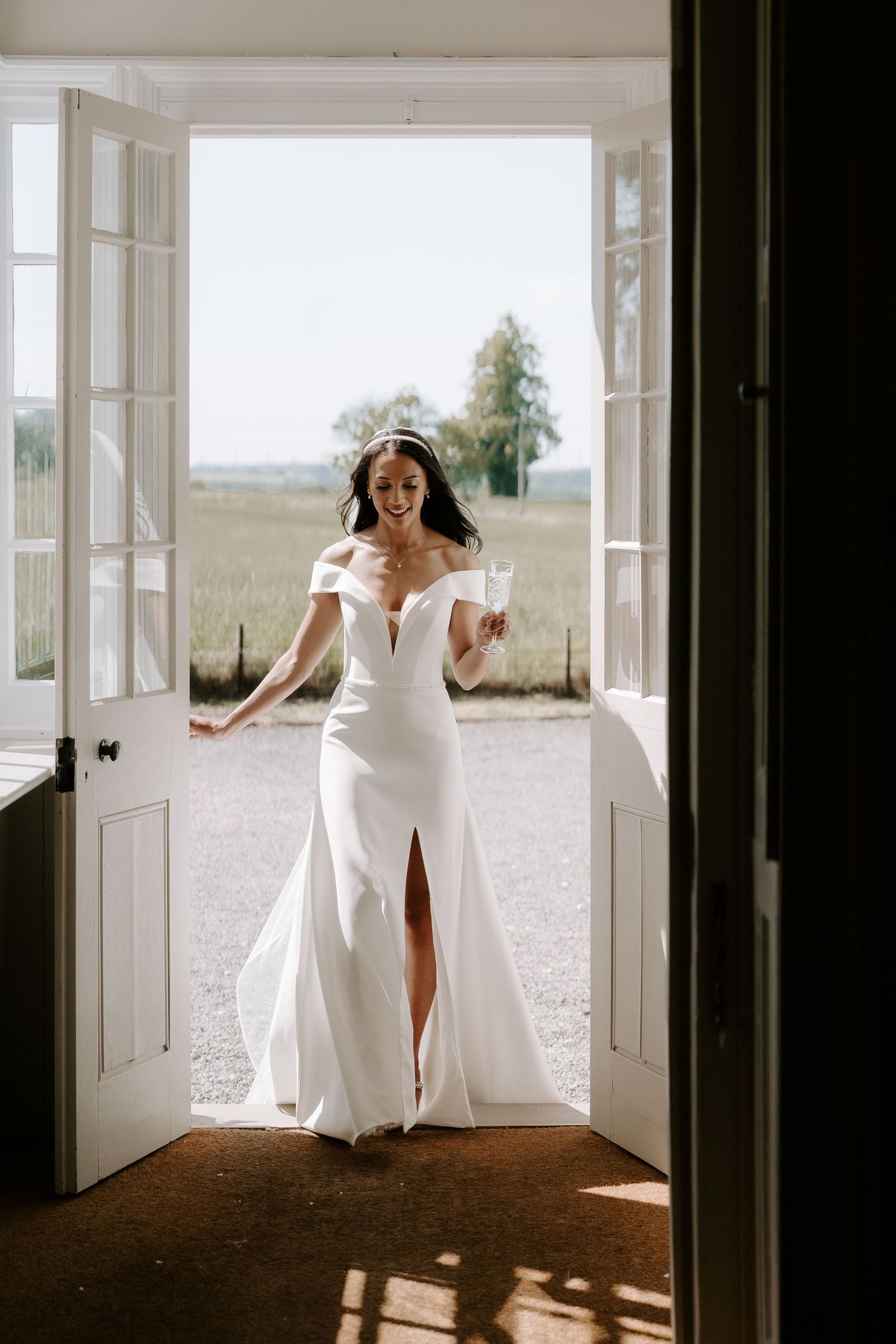 bride-walking-stockton-house-wedding-shropshire