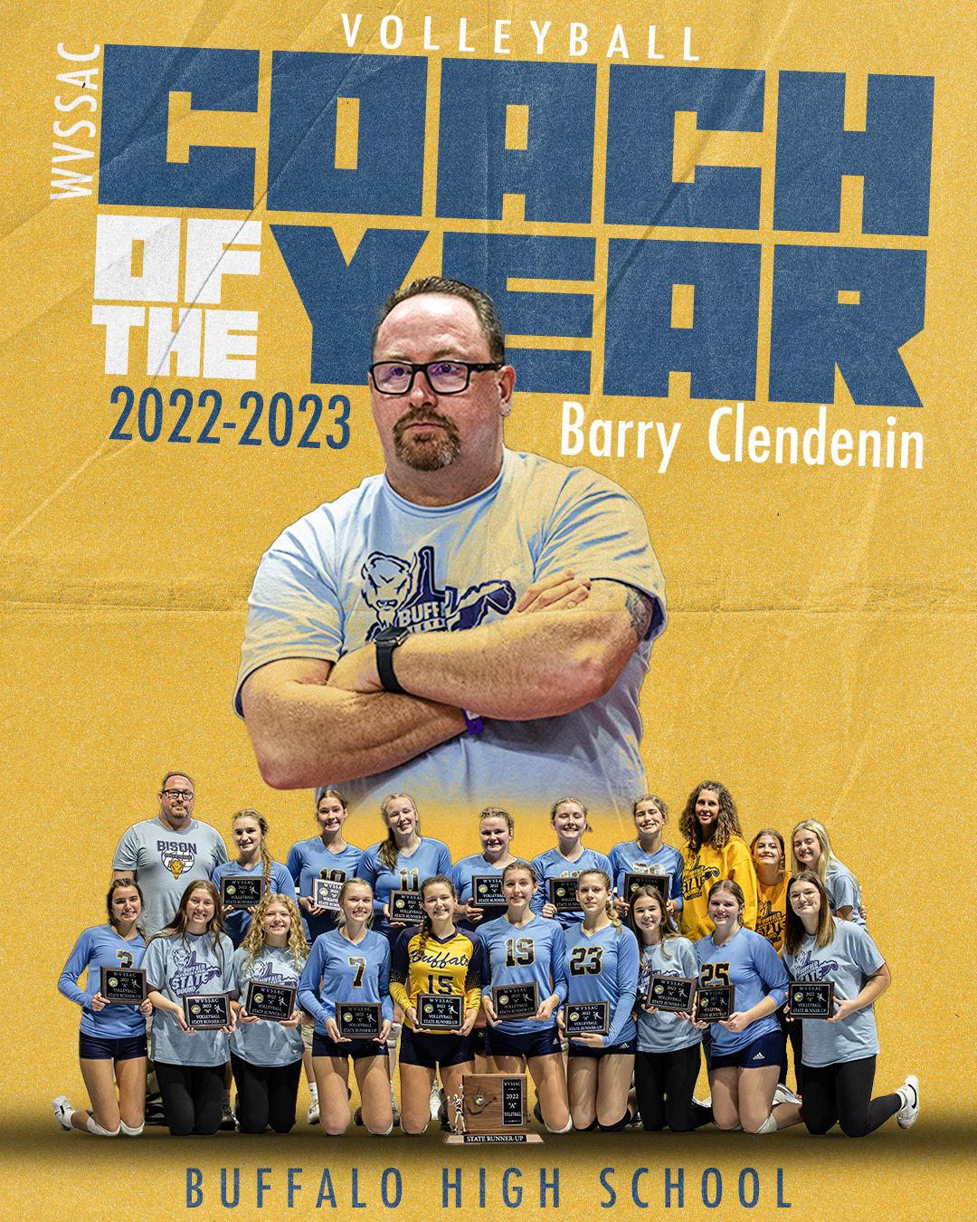 A graphic I was commissioned to complete for digital distribution of Barry Clendening for receiving Coach of the Year.