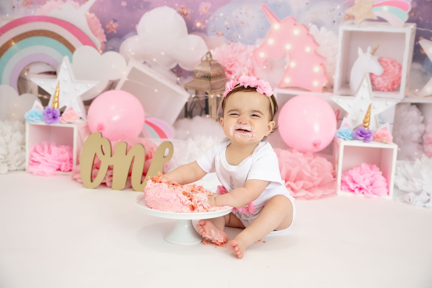Baby Girl - Rainbow Theme 1st Birthday Photography and Cake Smash Session - Port Chester, NY