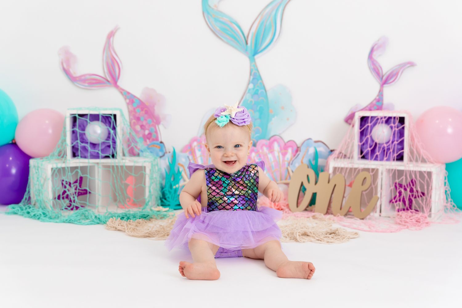 Baby Girl - Mermaid Theme 1st Birthday Photography and Cake Smash Session - Port Chester, NY