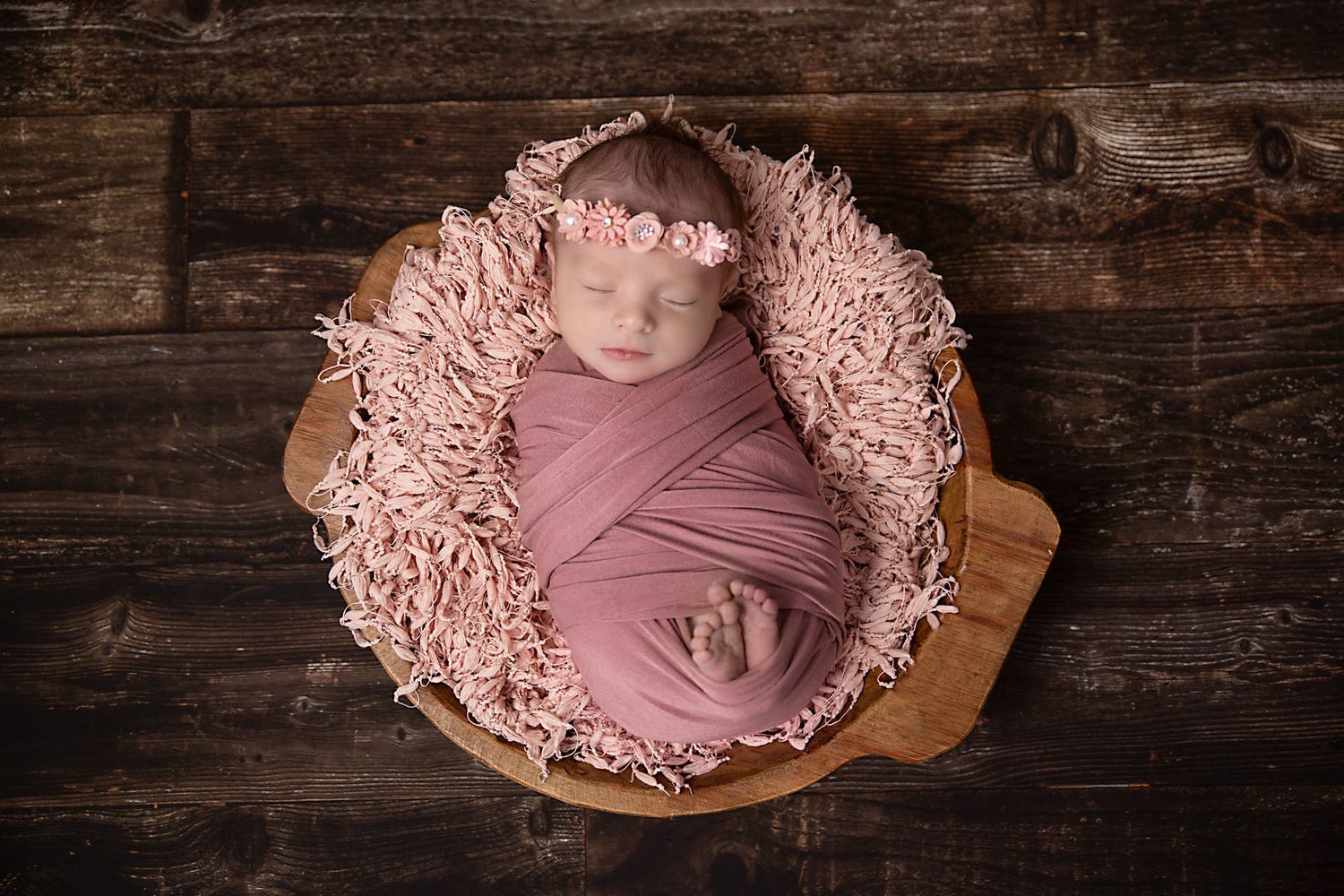 Newborn Photography - Pink Wrap and Wood Background - Dawn Talia Photography - Port Chester, NY