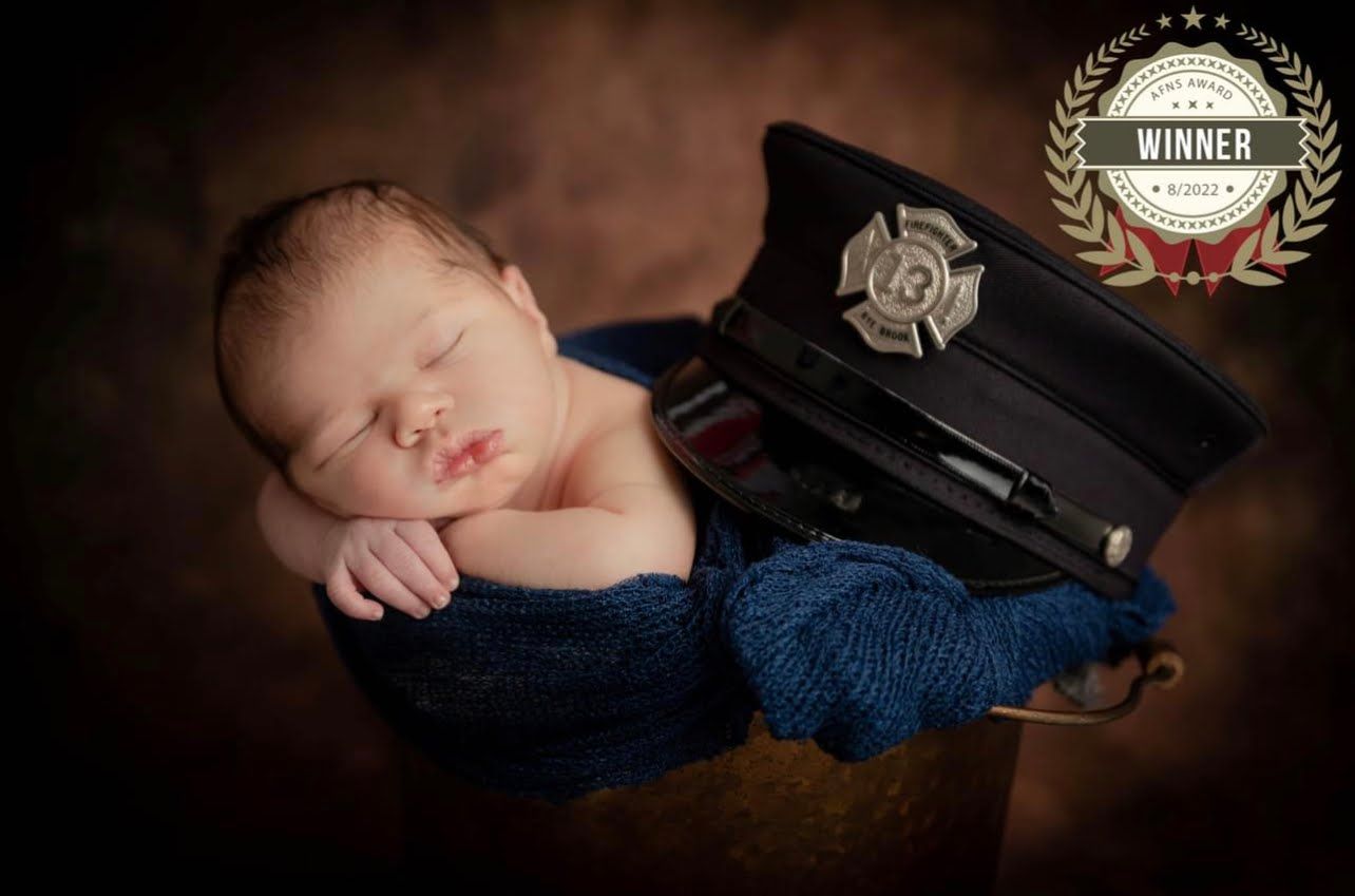 Newborn Photography - Baby Boy Firefighter Dad Hat - Dawn Talia Photography - Port Chester, NY