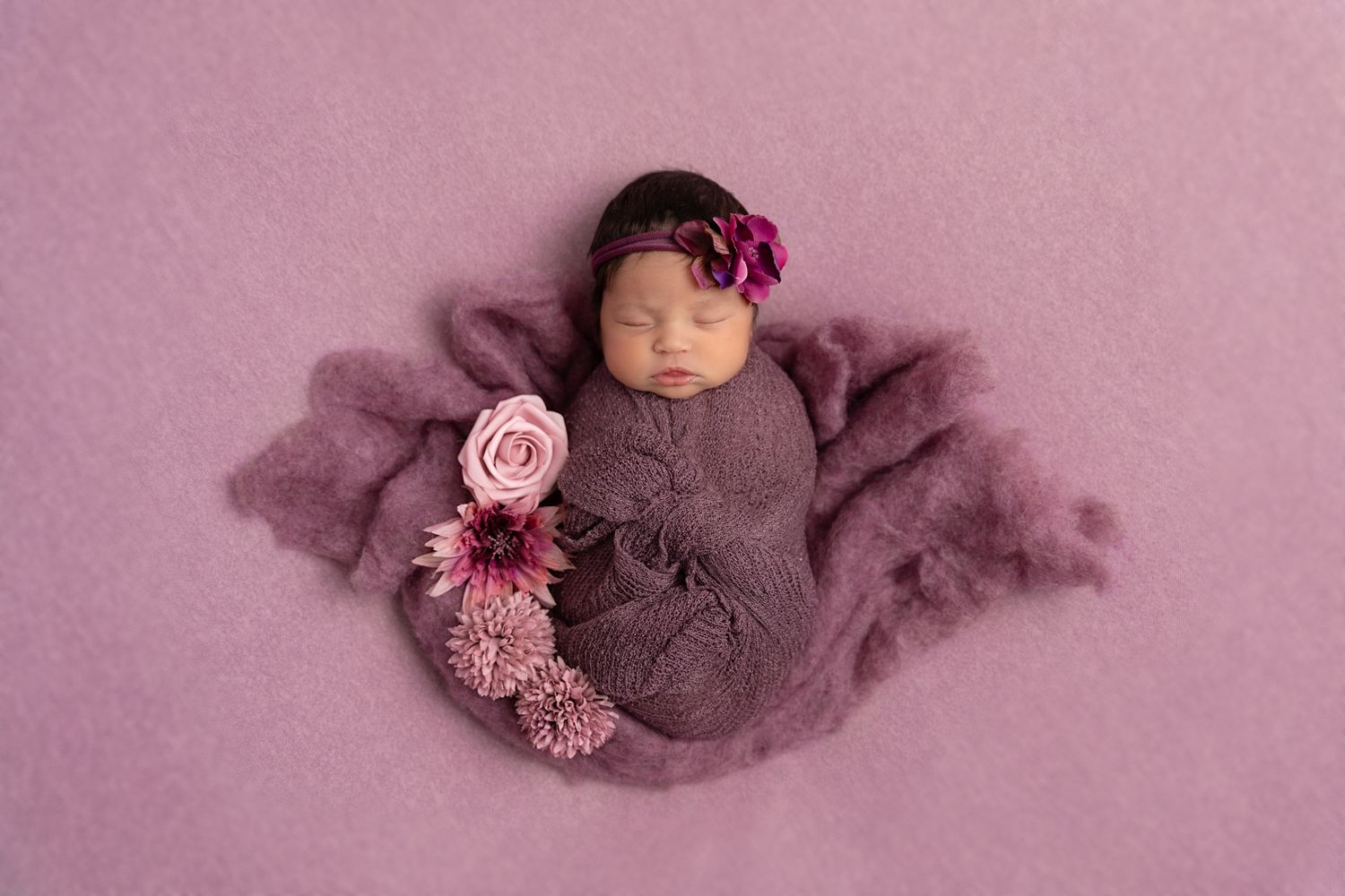 Newborn Photography - Baby Girl Pink and Purple Floral  - Dawn Talia Photography - Port Chester, NY