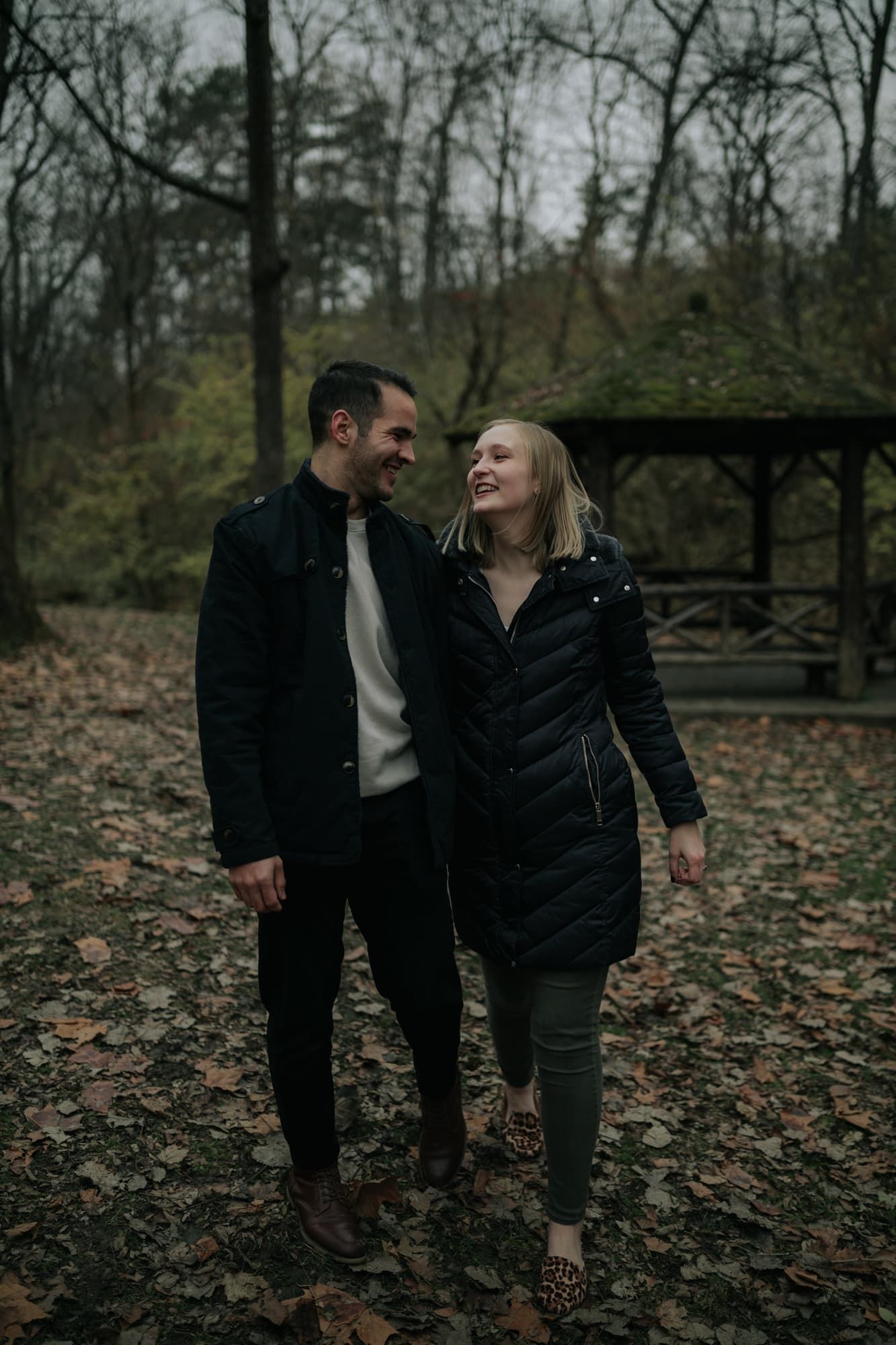 Couple-walking-in-sidecut-park-after-proposal