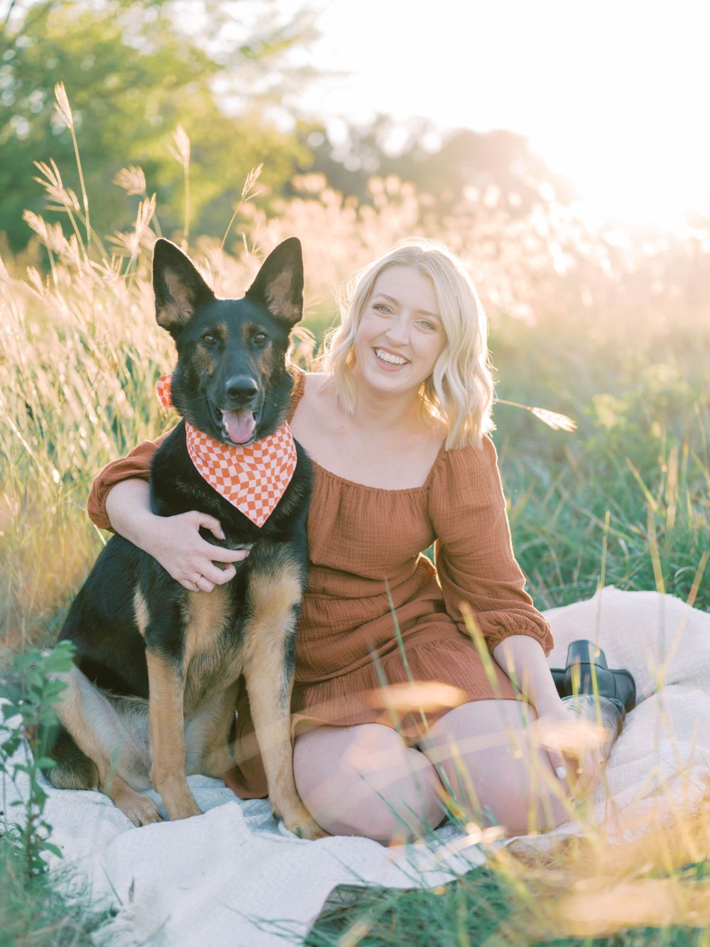 picture of a woman and her dog outdoors